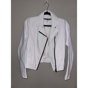 Jack by BB Dakota Womens White Faux Leather Moto Biker Jacket Small Black Zip